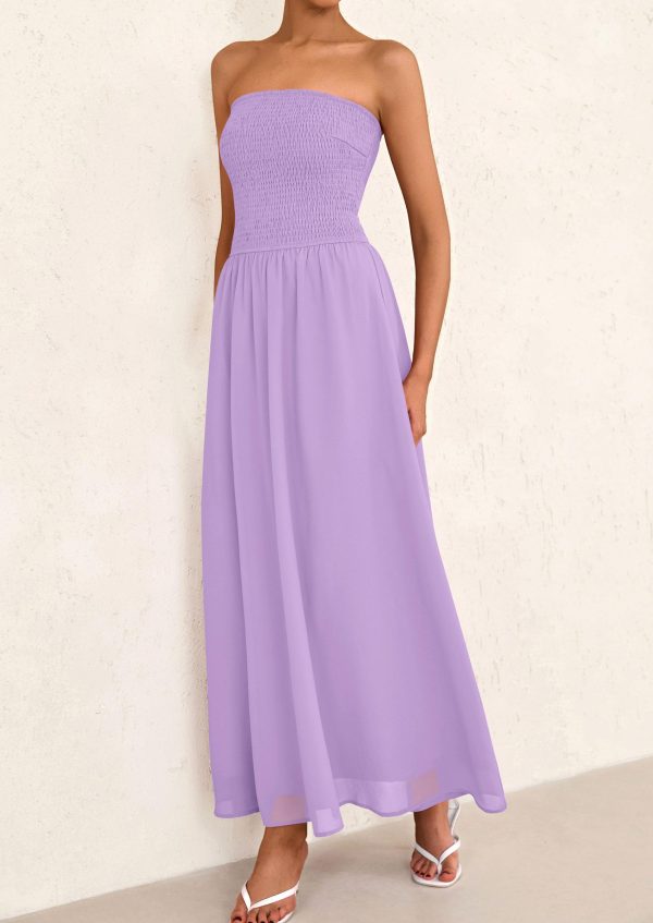 71fgbWErZ2L.jpg Women's Strapless Wedding Guest Maxi Dresses 2025 Summer Trendy Elegant Classy Smocked Tube Long Flowy Sundress