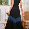 Women's Summer Colorblock Loose Tank Round Neck Dress Sleeveless Casual Holiday Flared Swing Beach Long Maxi Sundress