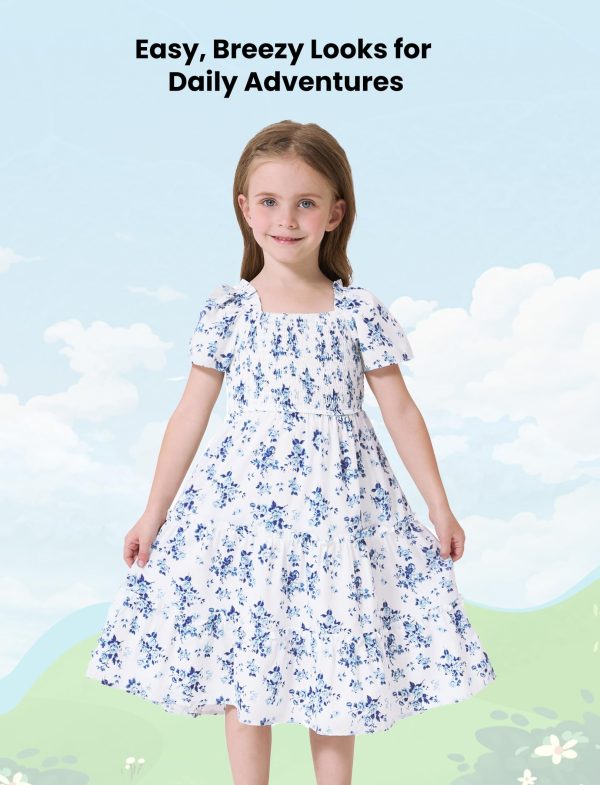 Family Matching Outfits Boho Floral Print Square Neck Puff Sleeve Smocked Dress and Short Sleeve T-Shirts Matching Set