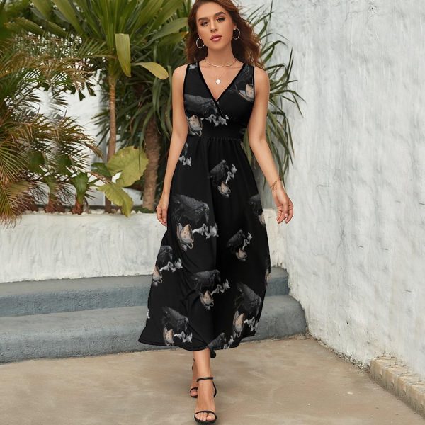 Crow Funny Coffee Drinking Womens Casual Sleeveless Dress Maxi Long Beach Dress Sundress