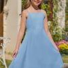 71jTClv1iyL.jpg Girls' Dress Square Neck Summer Tie Back Spaghetti Straps Elegant Chiffon A-line Party Dress 7-14 Years