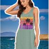 Summer Tank Dress for Women Casual Vacation Sundress Coconut Tree Graphic Beach Cover Up