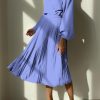 71lPJuuRWL.jpg Women's Spring Midi Dress Long Puff Sleeve Wrap V Neck Flowy Ruffle Pleated Casual Fall Dresses