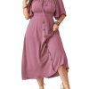 Plus Size Summer Dress Short Sleeve Square Neck Tie Front Smocked Button Down Flowy A-line Boho Maxi Long Dresses