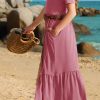 Girls Summer Maxi Dress Short Sleeve Crew Neck Casual Loose Flowy Tiered Dresses with Pockets for 6-12 Y