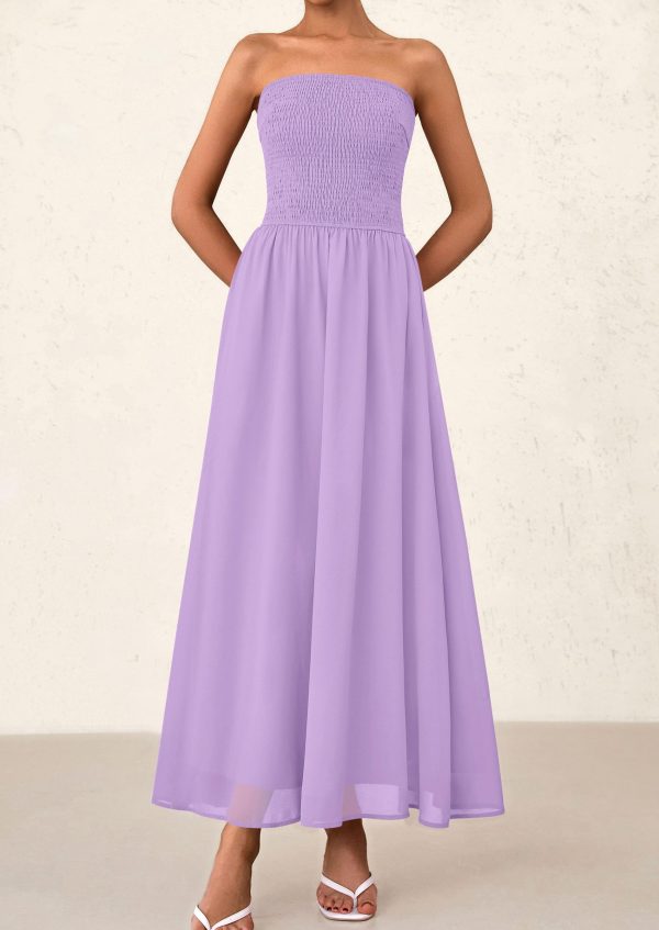 71rClcikuXL.jpg Women's Strapless Wedding Guest Maxi Dresses 2025 Summer Trendy Elegant Classy Smocked Tube Long Flowy Sundress