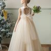 Flower Girl Dresses for Wedding Puffy Satin Tulle Princess Pageant Dress for Girls Crew Neck Tulle Bow Prom Ball Gowns