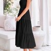 Midi Dress for Women 2025 Summer Smocked Ruffle A Line Long Flowy Dresses Cute Sleeveless Beach Sundress