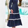 810mID4xnL.jpg Womens Smocked Long Sleeve Maxi Dress Wedding Guest Spring Fall Boho Tiered Lace Trim Flowy Long Dresses Pockets