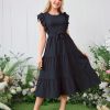 813CTa3bkML.jpg Girls Summer Dresses Ruffle Sleeve Dress A Line Swing Belted Casual Solid Color Party Dress 6-14 Years