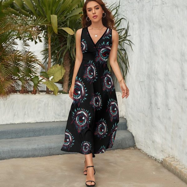 813qGVD4cL.jpg Goat Print Occult Eye Themes Devil Womens Casual Sleeveless Dress Maxi Long Beach Dress Sundress