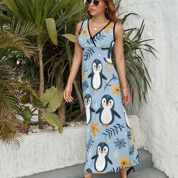 Cute Penguins Womens Casual Sleeveless Dress Maxi Long Beach Dress Sundress