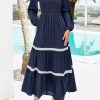 814HOlCWRNL.jpg Womens Smocked Long Sleeve Maxi Dress Wedding Guest Spring Fall Boho Tiered Lace Trim Flowy Long Dresses Pockets