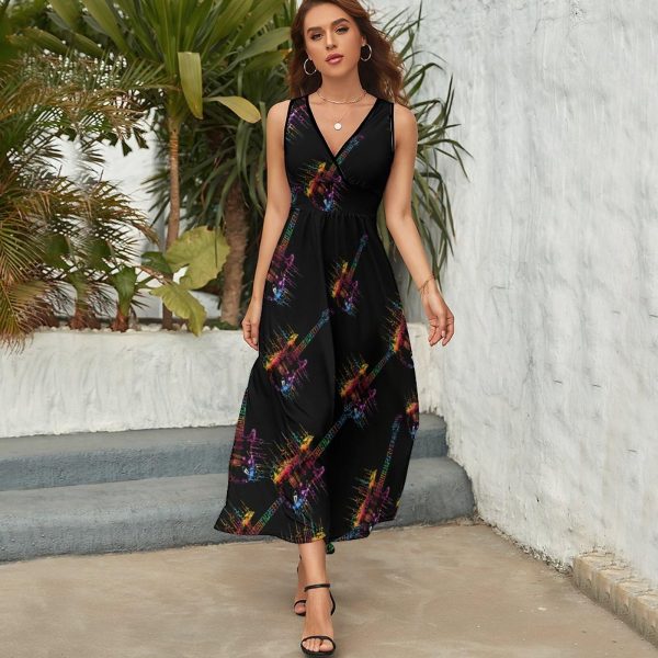 814fOe7QgwL.jpg Tie Dye Guitar Heartbeat Womens Casual Sleeveless Dress Maxi Long Beach Dress Sundress