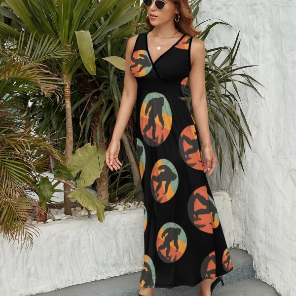 Bigfoot Vintage Sasquatch Womens Casual Sleeveless Dress Maxi Long Beach Dress Sundress