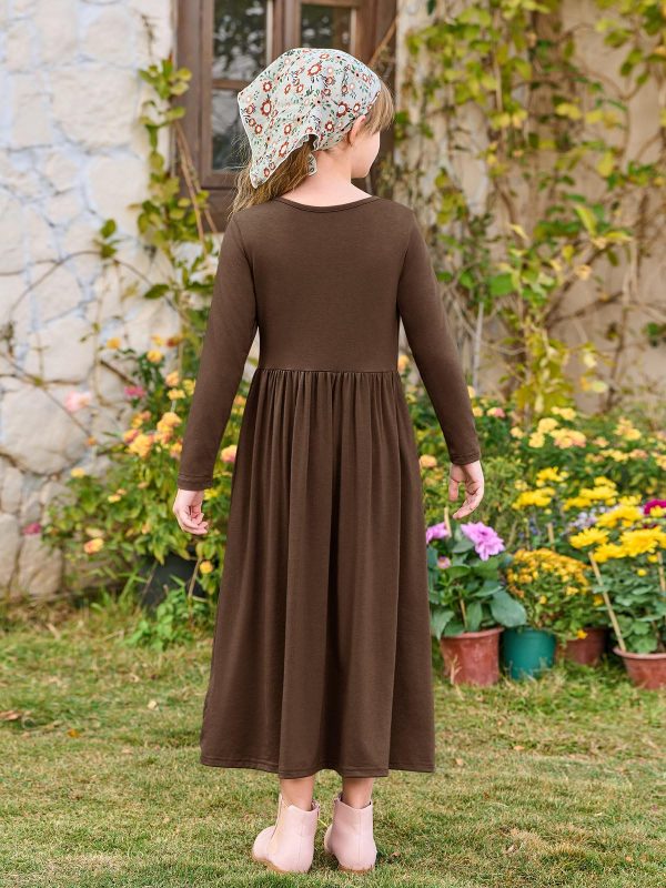 815hLDfXJrL.jpg Girls Maxi Dress Long Sleeve Casual Holiday Dress with Pockets for 5-14 Years