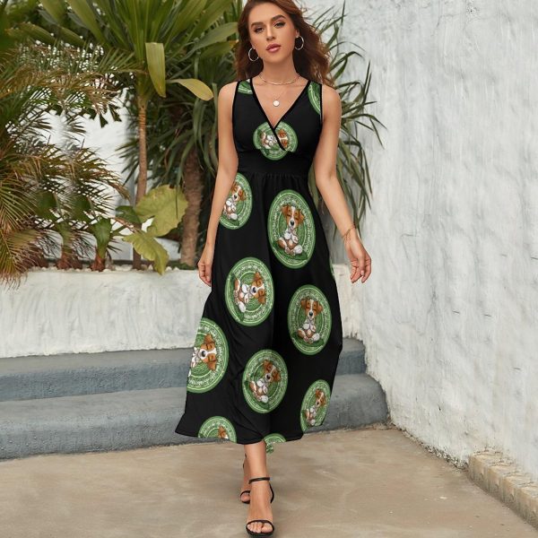 818HBhe617L.jpg Calm Meditating Puppy Dog Yoga Mandala Womens Casual Sleeveless Dress Maxi Long Beach Dress Sundress