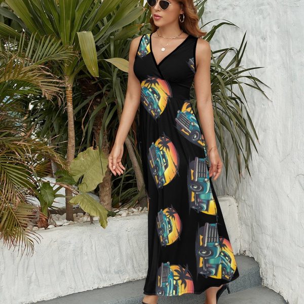 Vintage Truck Womens Casual Sleeveless Dress Maxi Long Beach Dress Sundress