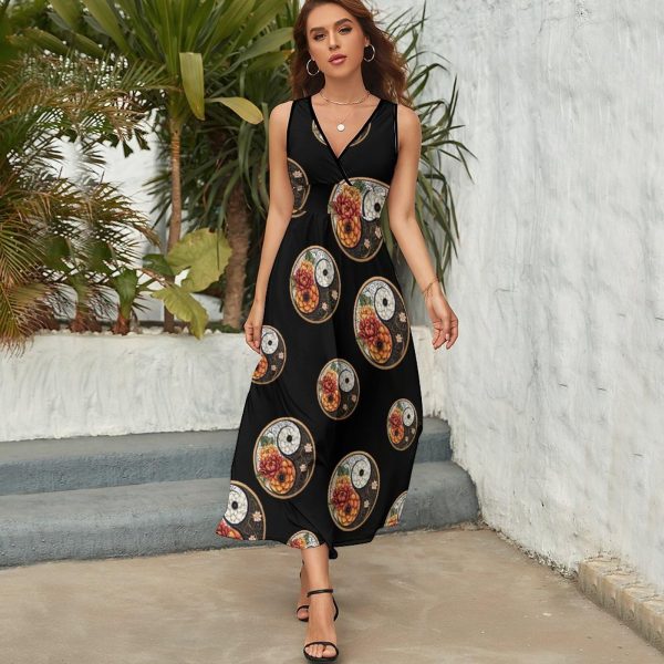 81BAZFO2FcL.jpg Mandala Yin Yang Flower Womens Casual Sleeveless Dress Maxi Long Beach Dress Sundress