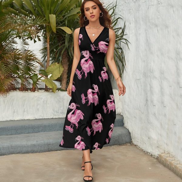 81CqoDCDlL.jpg Skate Flamingo Roller Skating Womens Casual Sleeveless Dress Maxi Long Beach Dress Sundress