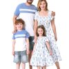Family Matching Outfits Boho Floral Print Square Neck Puff Sleeve Smocked Dress and Short Sleeve T-Shirts Matching Set