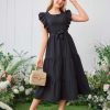 81EUETEiYL.jpg Girls Summer Dresses Ruffle Sleeve Dress A Line Swing Belted Casual Solid Color Party Dress 6-14 Years