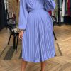 81FYy4f-RL.jpg Women's Spring Midi Dress Long Puff Sleeve Wrap V Neck Flowy Ruffle Pleated Casual Fall Dresses