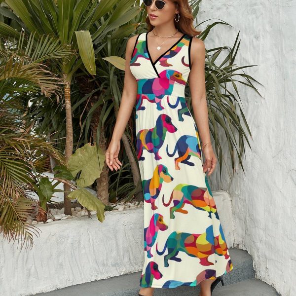 Colorful Dogs Dachshund Womens Casual Sleeveless Dress Maxi Long Beach Dress Sundress