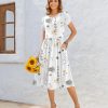 Women Summer Short Sleeve Midi Dress with Pockets Casual Aline Flowy Tshirt Dress Floral Vocation Beach Sundress