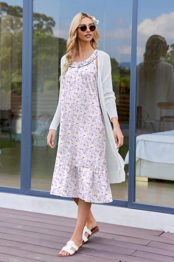 Women's Nightgowns Long Sleeveless Night gown with Pockets Soft Ladies Nightdress