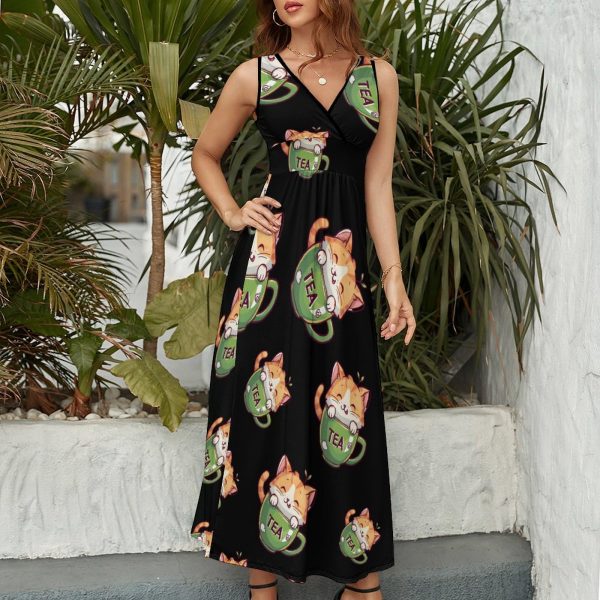 81JeNnZwFeL.jpg Cat Teacup Womens Casual Sleeveless Dress Maxi Long Beach Dress Sundress