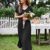 Women's Nursing Dress Summer V Neck Short Sleeve Maternity Split Long Dresses for Breastfeeding with Pockets S-XXL