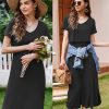 Women's Nursing Dress Summer V Neck Short Sleeve Maternity Split Long Dresses for Breastfeeding with Pockets S-XXL