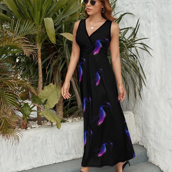 Sunrise Red Crowned Crane Womens Casual Sleeveless Dress Maxi Long Beach Dress Sundress