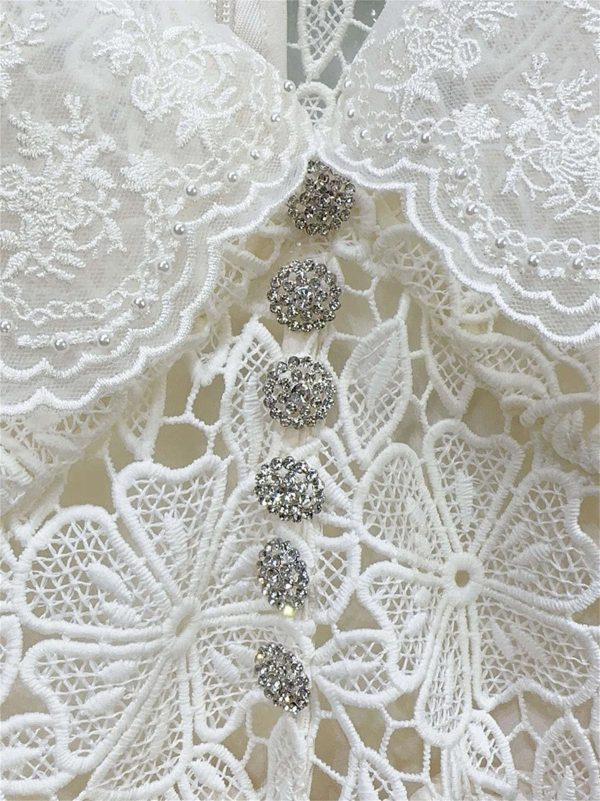 Women's Slimming Embroidery Dress - V-Neck Short Sleeve High Waist Belted Spring Dress