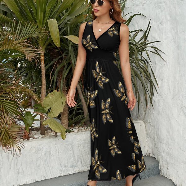 Death's Head Hawk Moth Womens Casual Sleeveless Dress Maxi Long Beach Dress Sundress