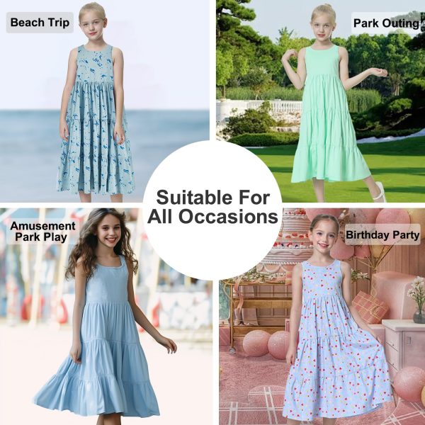 Kids Girls 100% Cotton 1 or 2 Packs Sleeveless Long Maxi Tiered Dress (Age 3-12 Years)