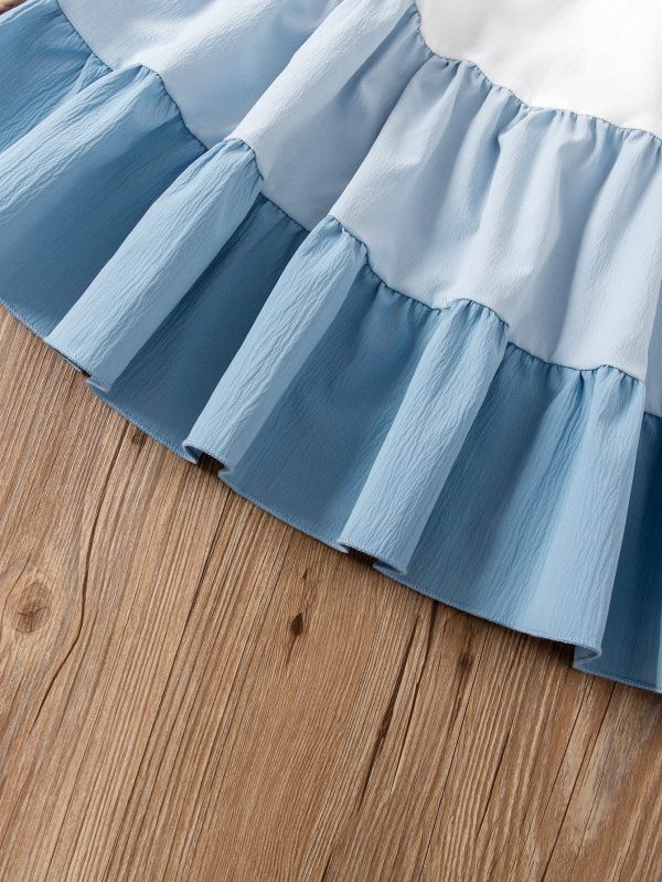 Girls' Color Block Ruffle Trim Sleeveless High Waist Flared Long Cami Dress
