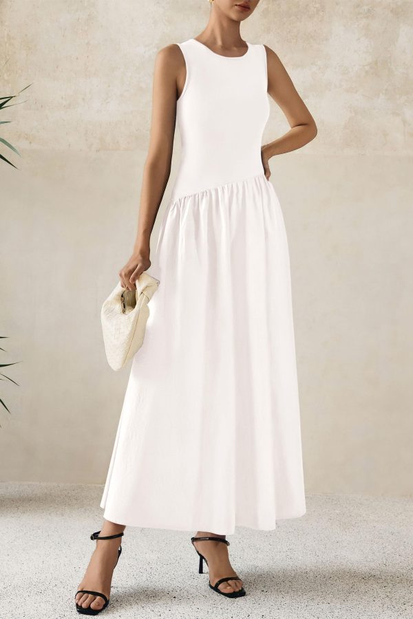 81RIipdp-zL.jpg Women's Maxi Sundress Casual Summer 2025 Sleeveless Asymmetrical Drop Waist Patchwork Long Flowy Tank Dresses