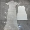81SpLobAAL.jpg Women's Sheer Jacquard Trumpet Dress - Hollow Out Short Sleeve Suspender Mermaid Gown