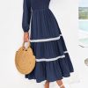 81TyTzJyseL.jpg Womens Smocked Long Sleeve Maxi Dress Wedding Guest Spring Fall Boho Tiered Lace Trim Flowy Long Dresses Pockets