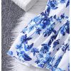 Girl's Summer Floral Bow Front Puff Sleeve Dress Shirred Tiered Ruffle Hem A Line Long Dress