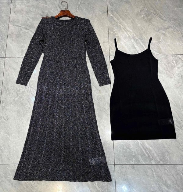81UwTZPMzL.jpg Women's Silk Knit O-Neck Dress - Slim Fit Spaghetti Strap Lining Maxi Evening Dress
