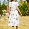 Women Summer Short Sleeve Midi Dress with Pockets Casual Aline Flowy Tshirt Dress Floral Vocation Beach Sundress