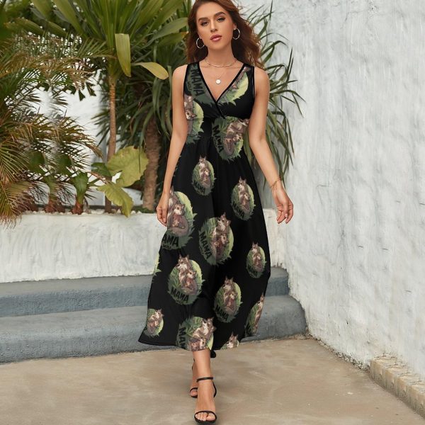 Mama Wolf Wolf Love Womens Casual Sleeveless Dress Maxi Long Beach Dress Sundress