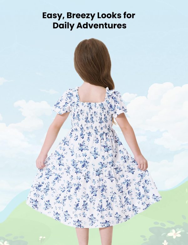 Family Matching Outfits Boho Floral Print Square Neck Puff Sleeve Smocked Dress and Short Sleeve T-Shirts Matching Set
