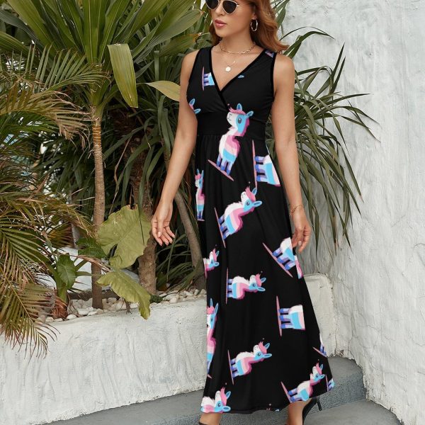 LGBT Llama Transgender Flag Pride Womens Casual Sleeveless Dress Maxi Long Beach Dress Sundress