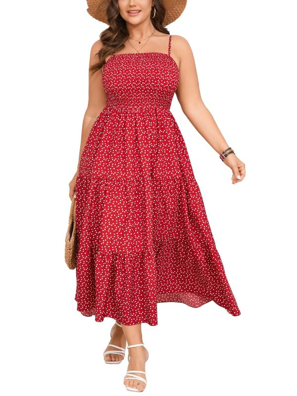 81Zr9xnIZPL.jpg Women's Plus Size Summer Maxi Dress Sleeveless Spaghetti Strap Smocked Casual Boho Tiered Long Beach Sun Dresses