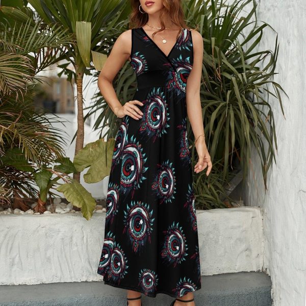 81a37XldKJL.jpg Goat Print Occult Eye Themes Devil Womens Casual Sleeveless Dress Maxi Long Beach Dress Sundress