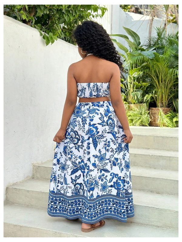 Girl's Summer Long Dress Cut Out Halter Neck Slit Beach Vacation Dresses